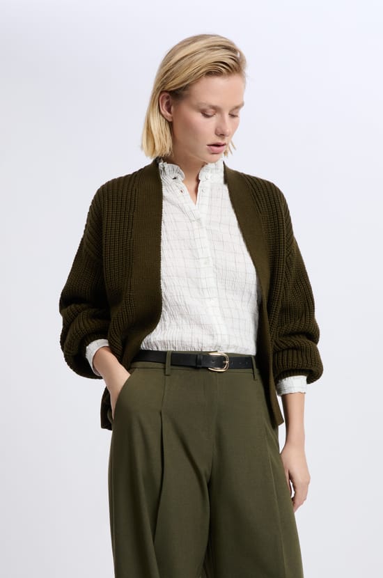 Gilet &agrave; manches longues grosse maille;${refinementColor}