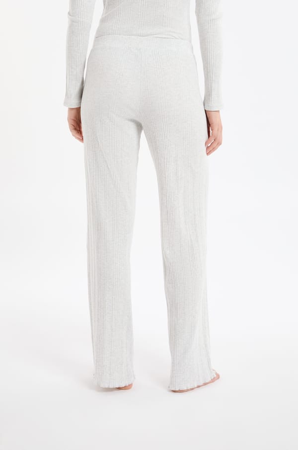 Straight ribbed cotton pyjama trousers;${refinementColor}