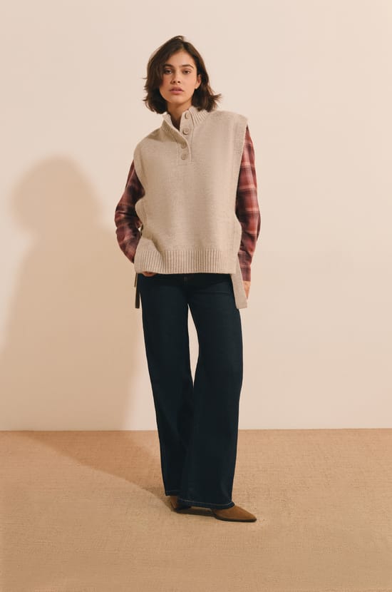 Pull sans manches &agrave; nouer sur le c&ocirc;t&eacute;;${refinementColor}