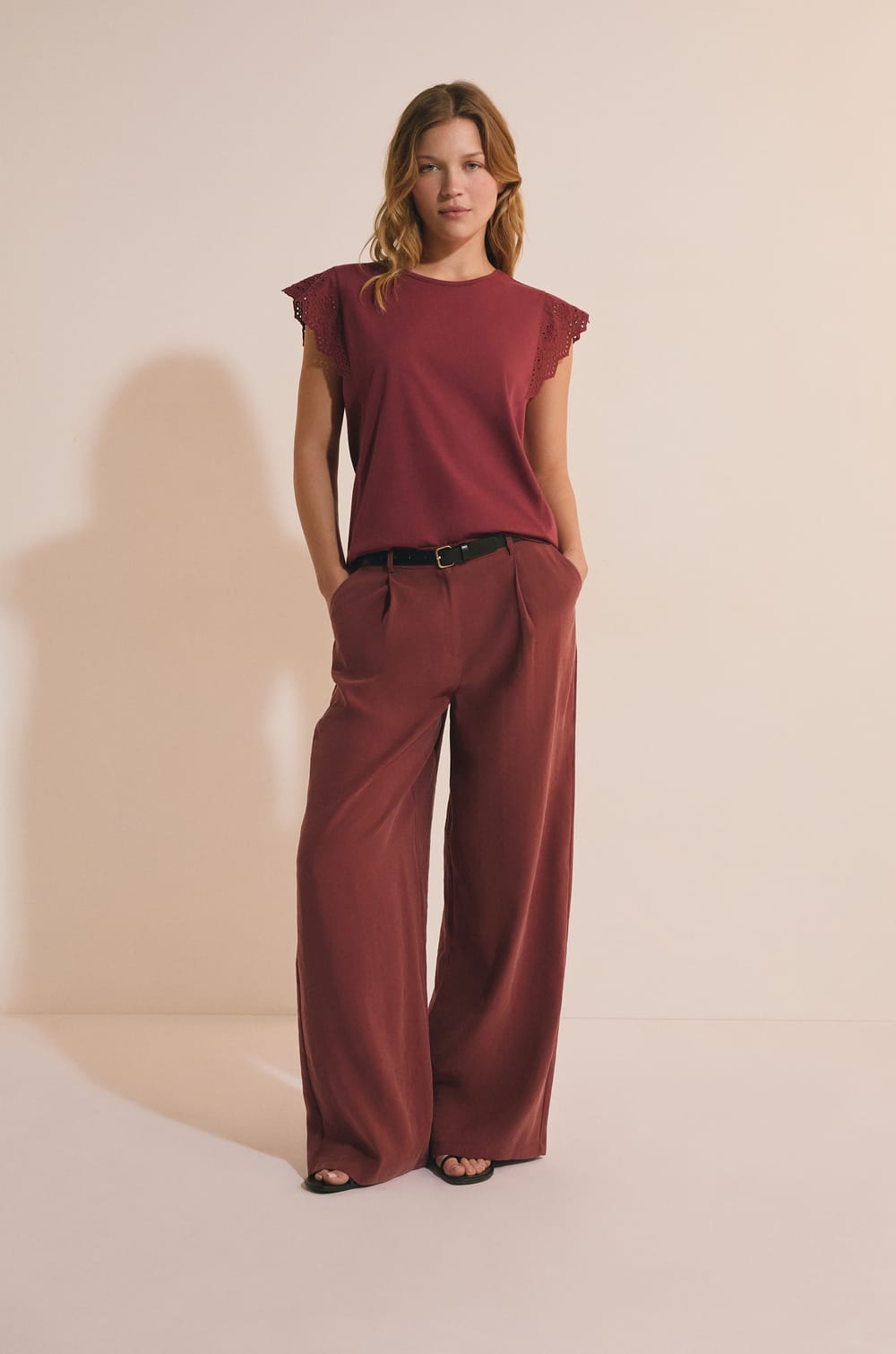Cotton T-shirt with embroidered details;${refinementColor}