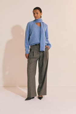 V-neck Sweater with Integrated Scarf;${refinementColor}