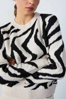 Round Neck Zebra Print Sweater;${refinementColor}