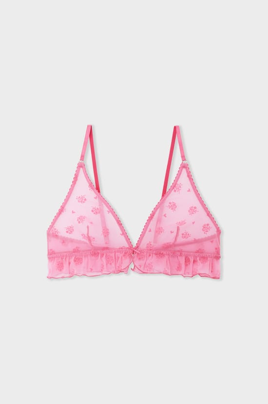 Flocked Tulle Triangle Bra;${refinementColor}