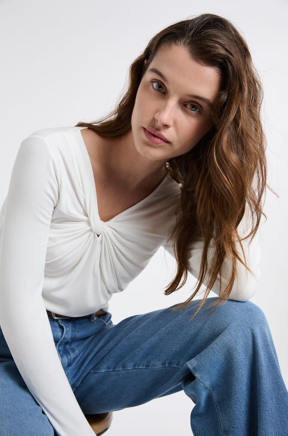 Tee-shirt effet drap&eacute; c&ocirc;tel&eacute;;${refinementColor}