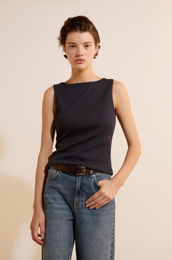T-shirt sans manches en coton;${refinementColor}