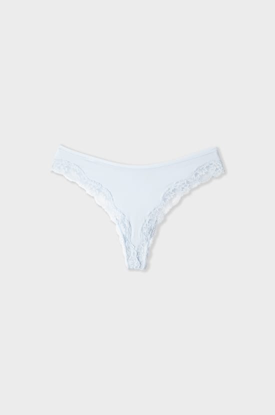 Tanga en microfibre et dentelle;${refinementColor}