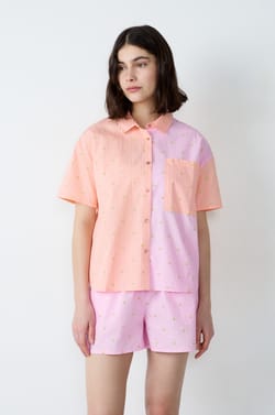 Short-sleeved striped pyjama shirt Smiley®ORIGINALS;${refinementColor}