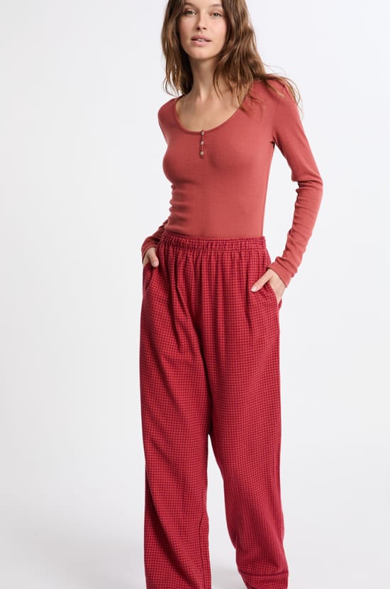 Pantalon de pyjama à carreaux en coton;${refinementColor}
