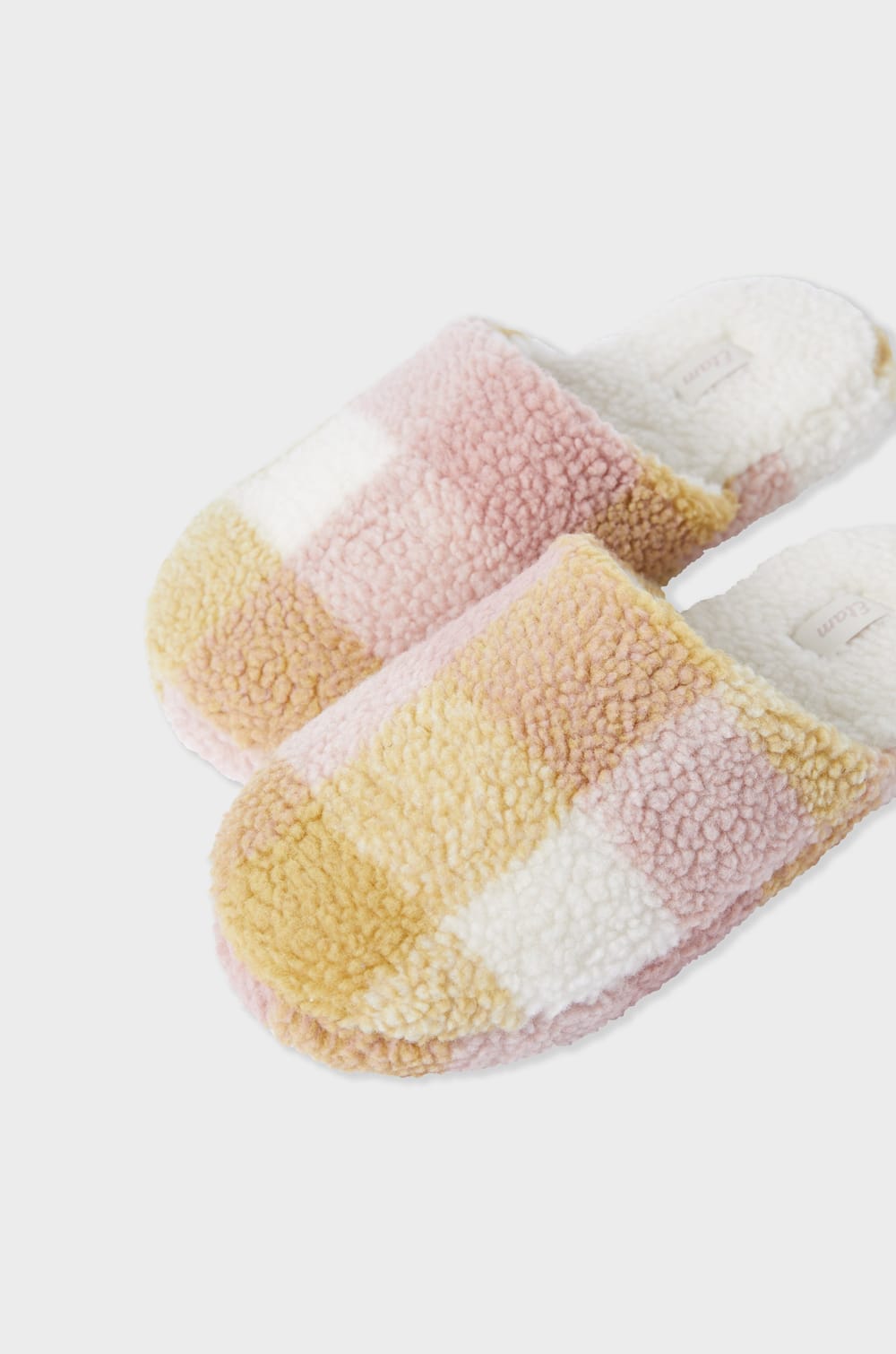 Chaussons mules polaires à carreaux;${refinementColor}