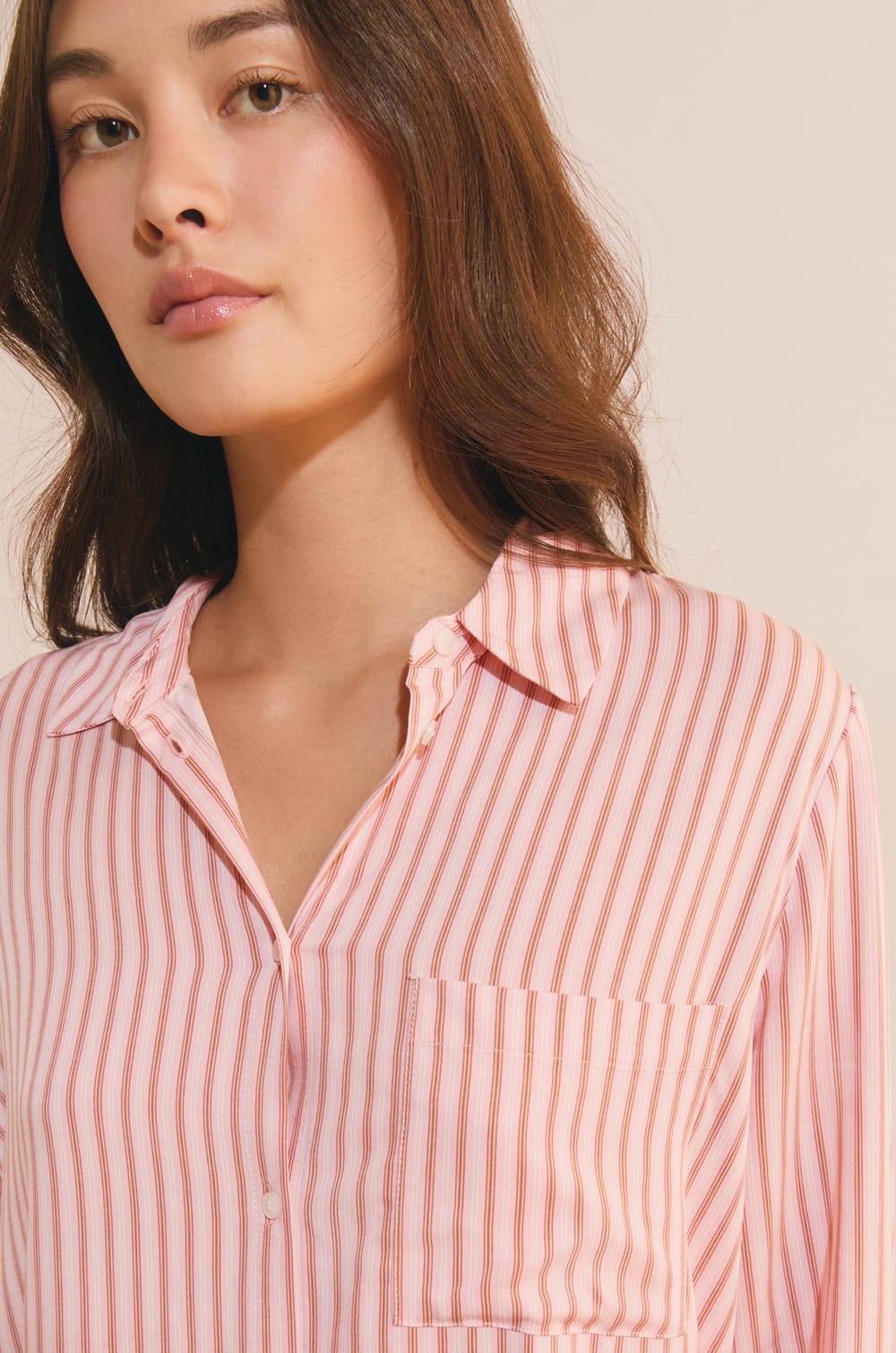 Chemise de pyjama &agrave; rayures;${refinementColor}