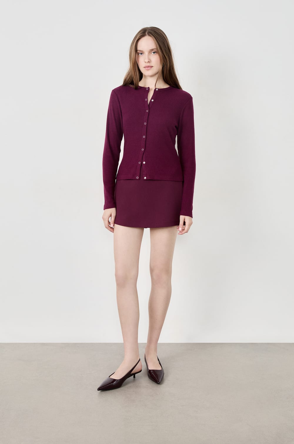 Long-sleeved ribbed cardigan;${refinementColor}