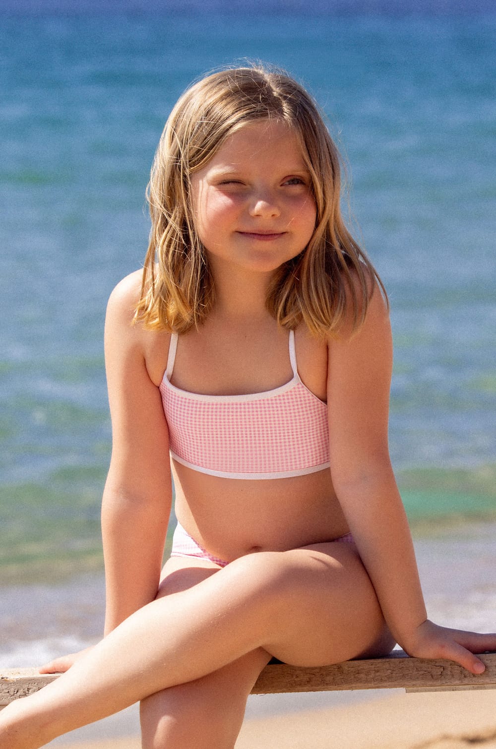 Two-Piece Gingham Swimsuit for Children;${refinementColor}