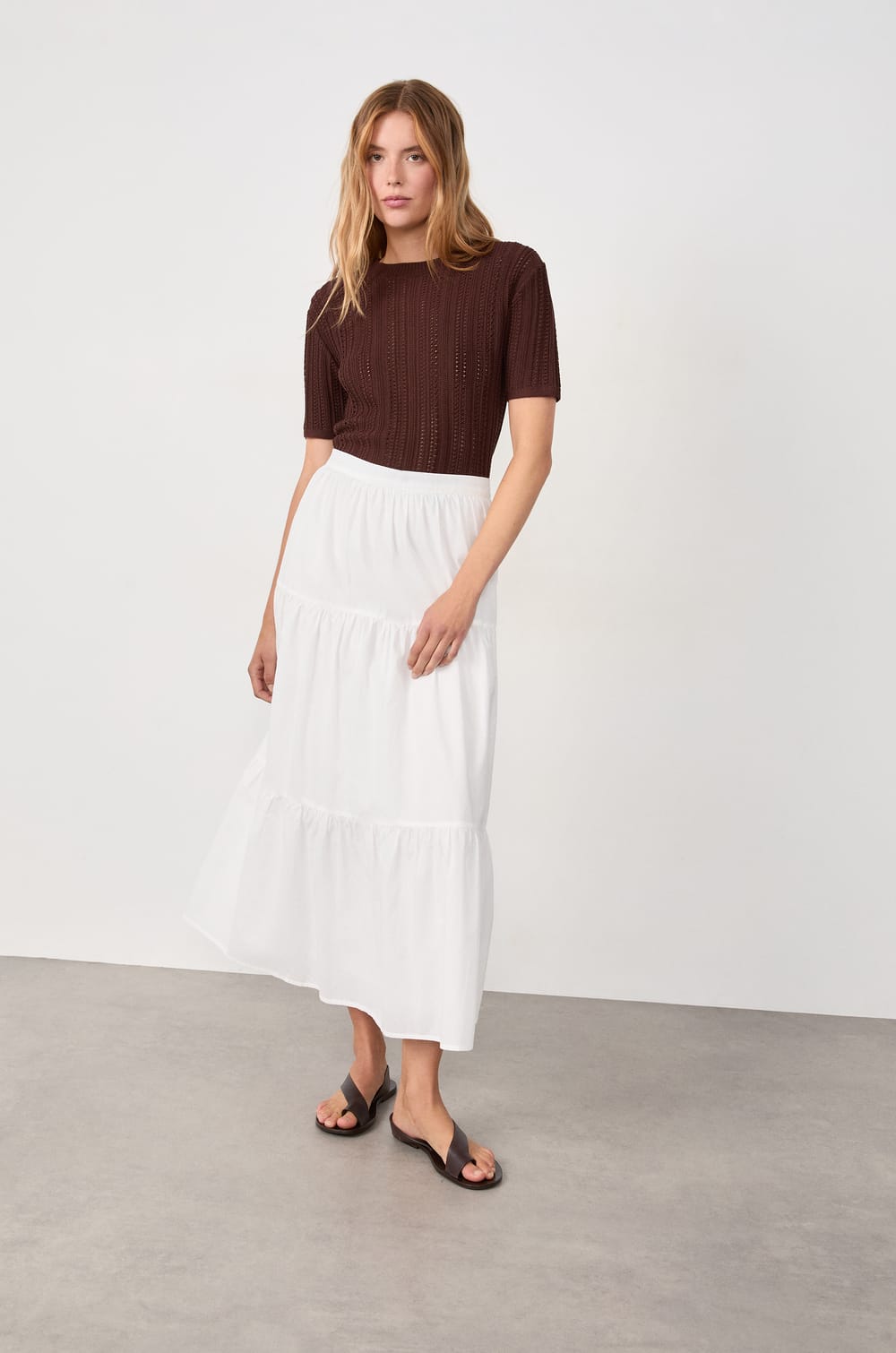 Jupe longue pliss&eacute;e en coton;${refinementColor}