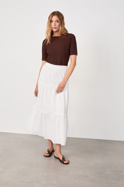 Jupe longue pliss&eacute;e en coton;${refinementColor}