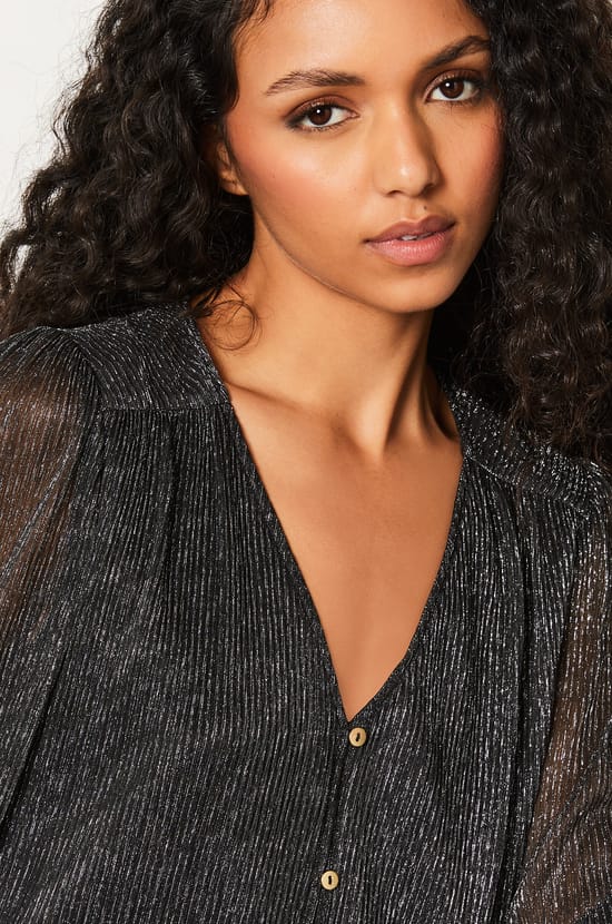 Chemise col V à paillettes;${refinementColor}