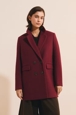 Manteau mi-long crois&eacute; avec laine;${refinementColor}