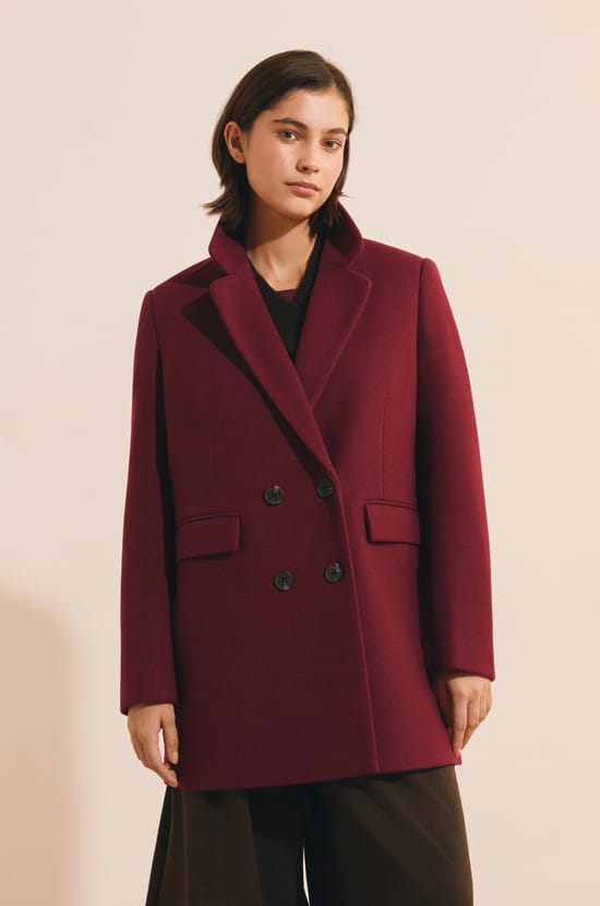 Manteau mi-long crois&eacute; avec laine;${refinementColor}