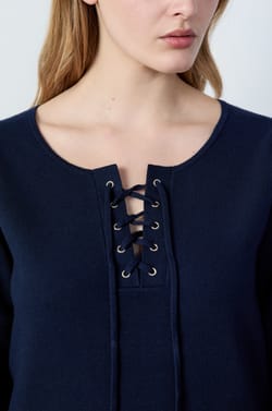 Sweater with Lace-up Collar;${refinementColor}