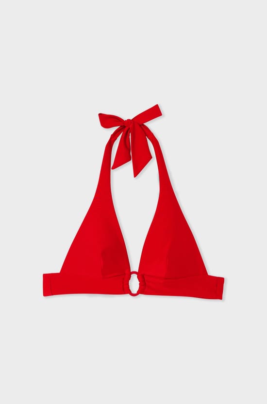 Triangle bikini top with ring detail;${refinementColor}