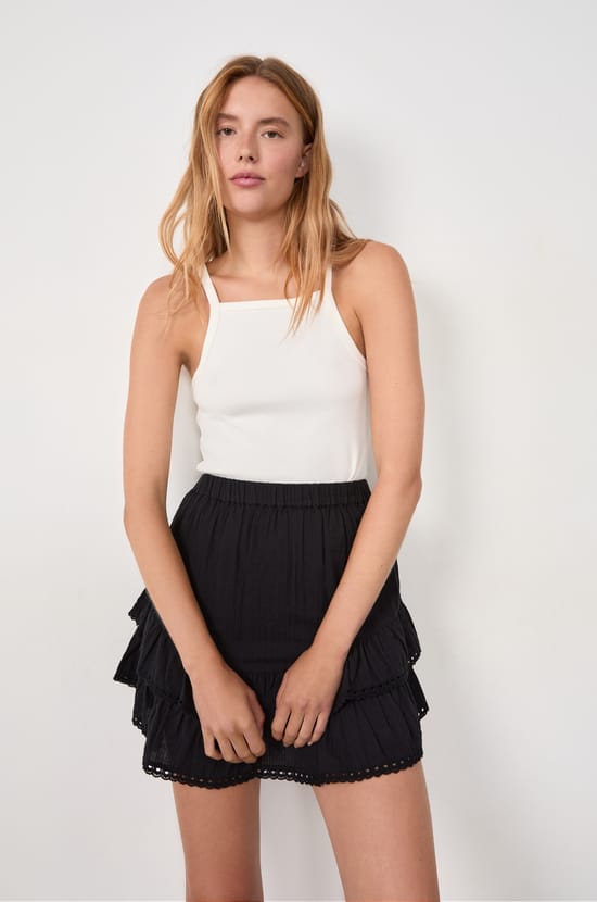 Cotton skirt with embroidery;${refinementColor}