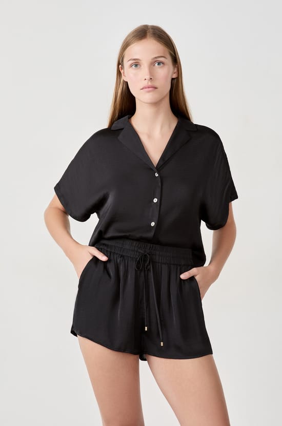 Satin shorts with drawstring;${refinementColor}