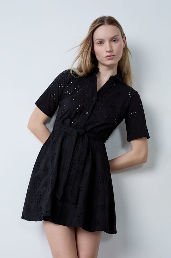 Short embroidered dress with short sleeves;${refinementColor}