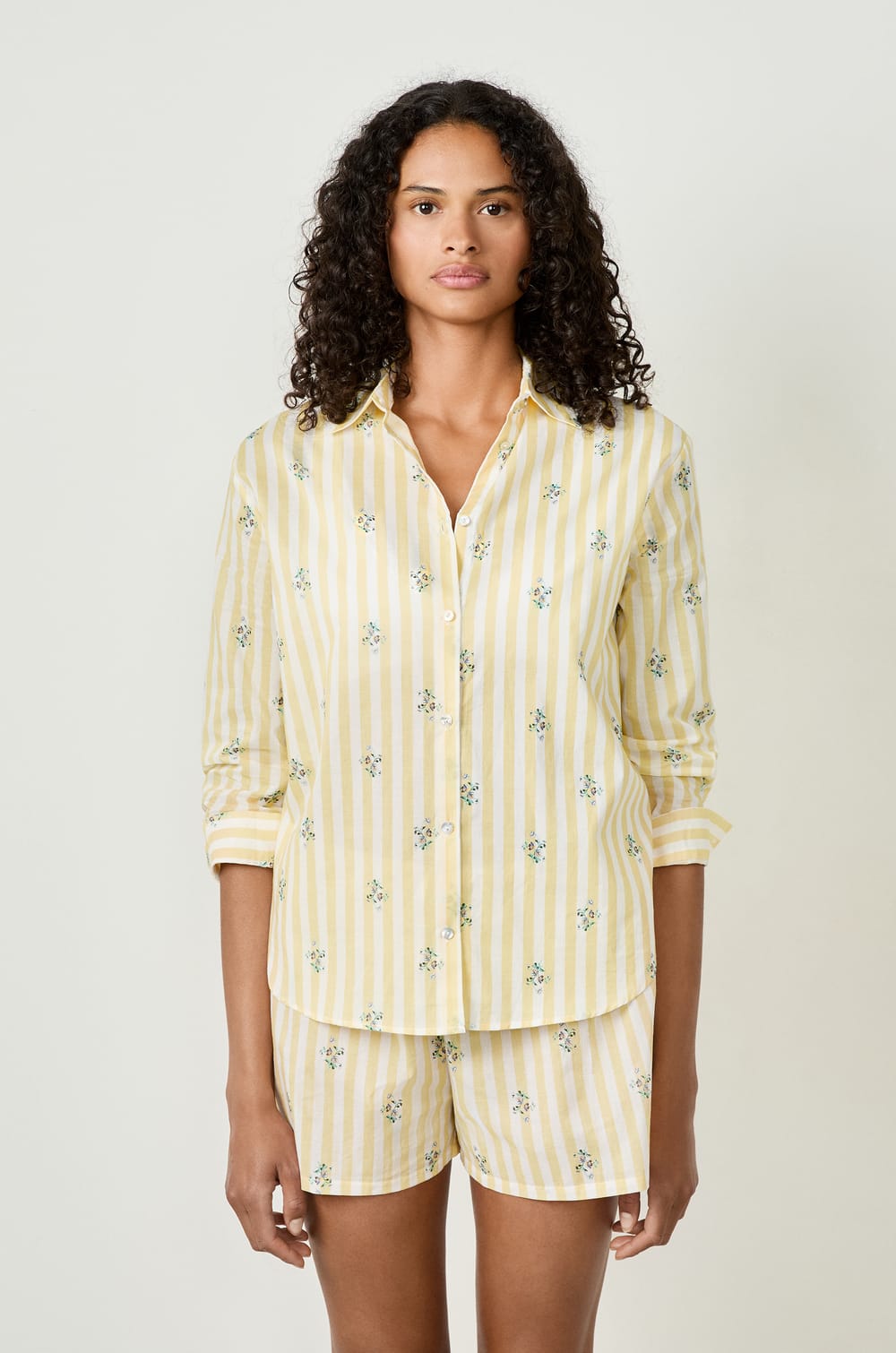 Cotton pyjama shirt with patterns;${refinementColor}