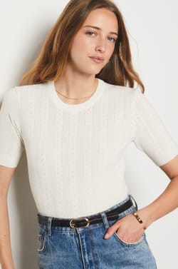 Short-Sleeved Sweater With Openwork Details;${refinementColor}