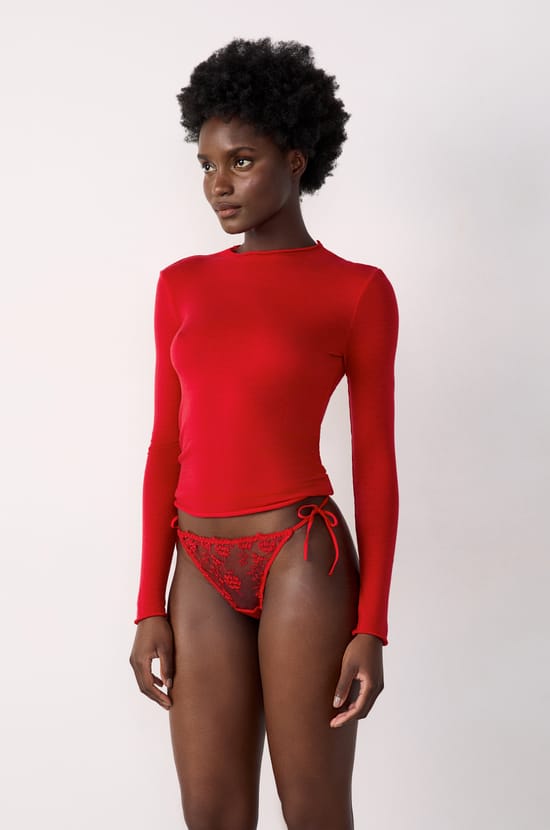 Tie-side thong in embroidered tulle;${refinementColor}
