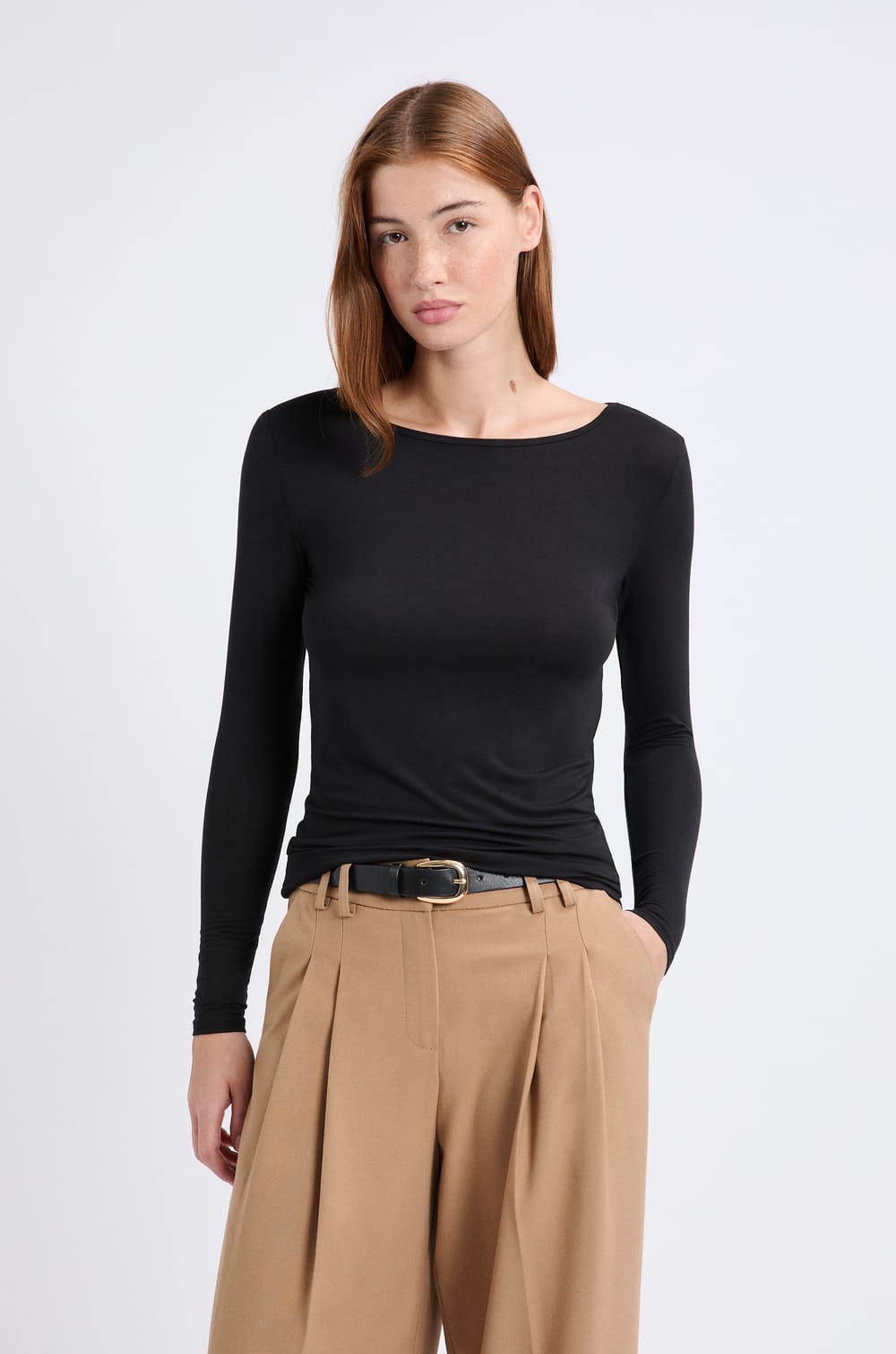 T-shirt col bateau manches longues maille thermique;${refinementColor}