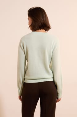 Pull manches longues col V en cachemire;${refinementColor}