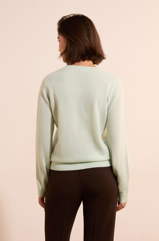 Pull manches longues col V en cachemire;${refinementColor}