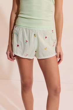 Short de pyjama vichy en coton &agrave; motifs fruits;${refinementColor}
