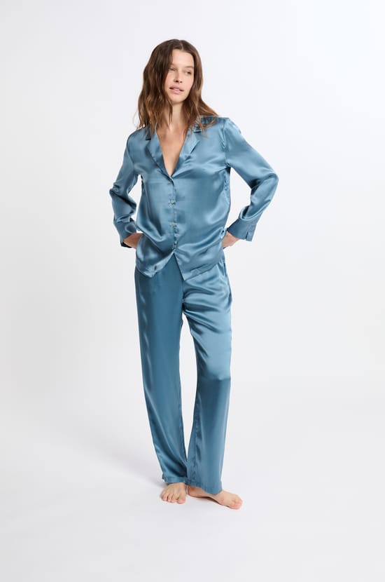 Chemise de pyjama manches longues en soie;${refinementColor}