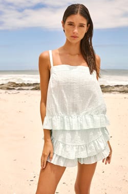 Top de algod&oacute;n con estampado de cuadros vichy;${refinementColor}