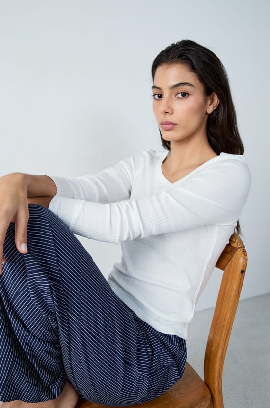 T-shirt manches longues côtelé en coton;${refinementColor}