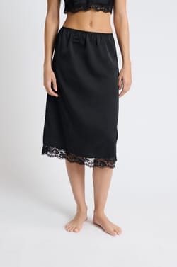 Satin pyjama skirt with lace details;${refinementColor}