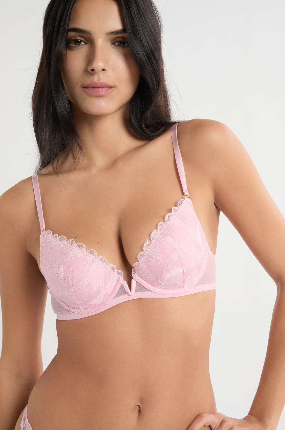 Soutien-gorge N.2 - Push-up plongeant &agrave; broderie c&oelig;urs;${refinementColor}