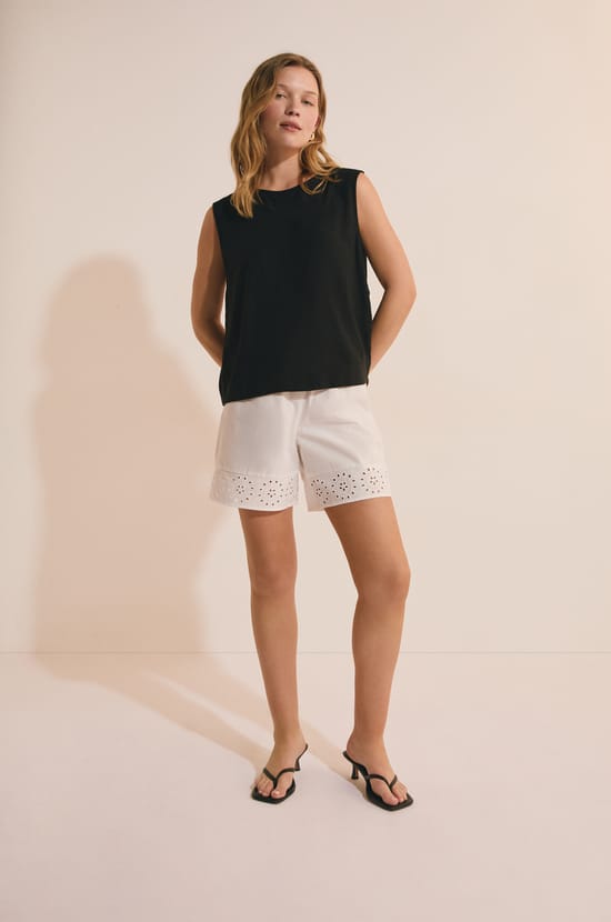 Cotton Bermuda Shorts with Embroidery;${refinementColor}