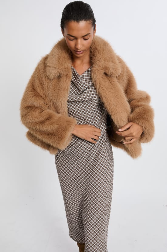 Short Faux Fur Coat;${refinementColor}