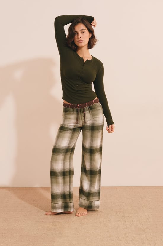 Pantalon de pyjama &agrave; carreaux en coton;${refinementColor}