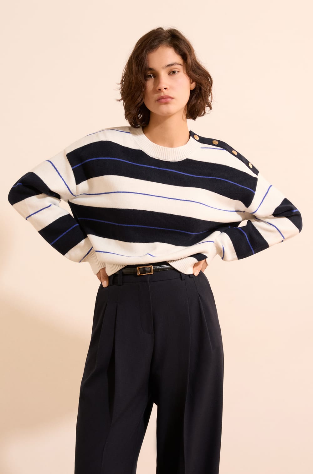 Pull manches longues &agrave; rayures;${refinementColor}