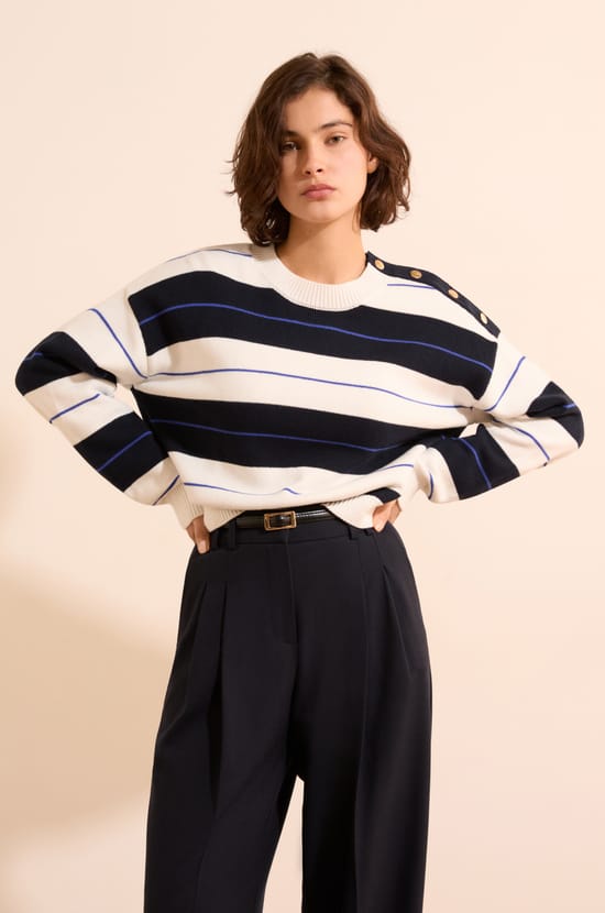 Pull manches longues &agrave; rayures;${refinementColor}