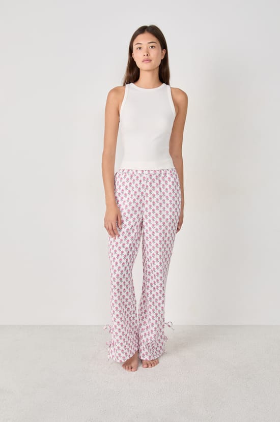 Cotton pyjama trousers with prints;${refinementColor}