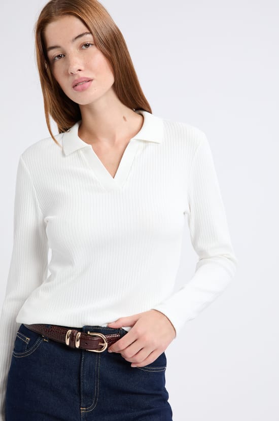 Long-sleeved V-neck T-shirt;${refinementColor}