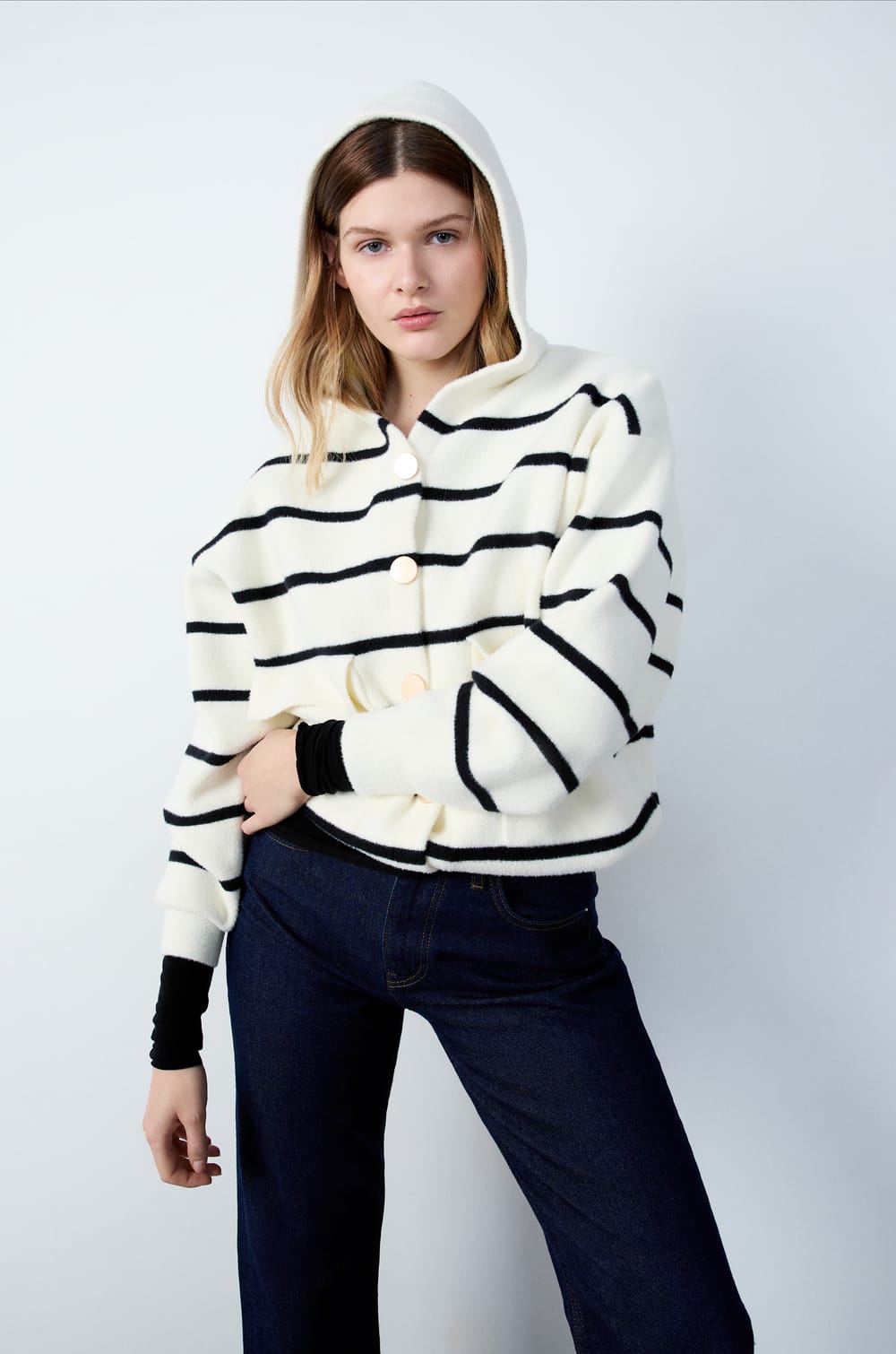 Hooded Striped Cardigan;${refinementColor}