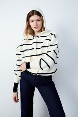 Hooded Striped Cardigan;${refinementColor}