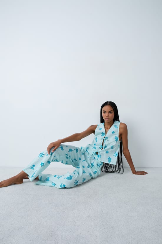 Pantalon de pyjama en coton à motifs;${refinementColor}