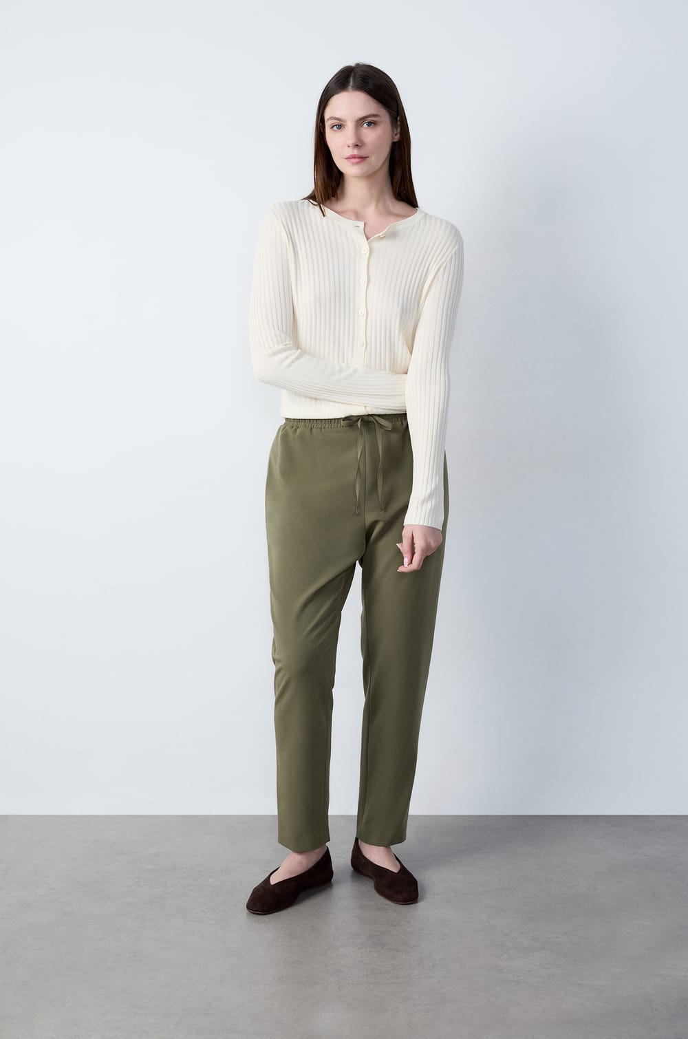 Cigarette Trousers with Tie Belt;${refinementColor}