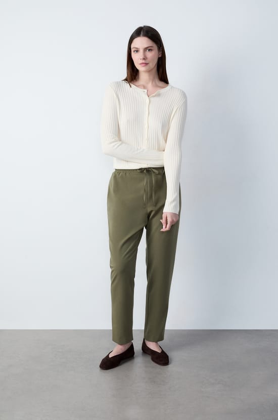 Cigarette Trousers with Tie Belt;${refinementColor}